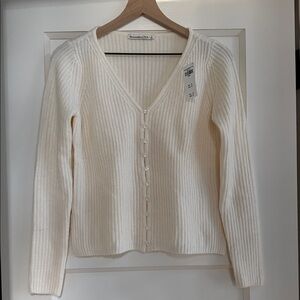 Abercrombie & Fitch Cream V-Neck Cardigan